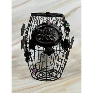 Metal Wine Cork Barrel Decorative Holder Glass Beads Sturdy 6.5 x 6.5 x 9.5